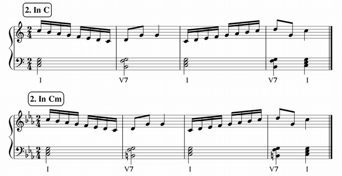 バスティン４巻、16分音符予備練習２ in C & Cm 楽譜