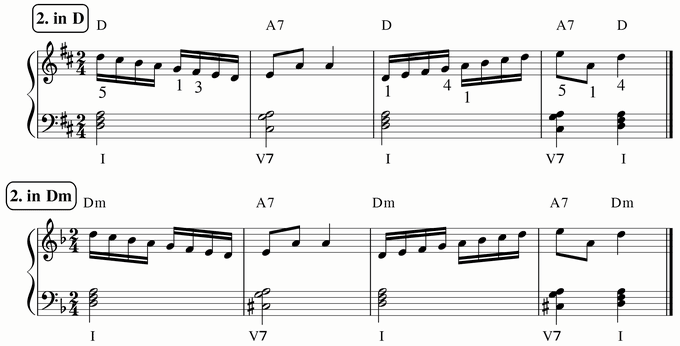 バスティン４巻、16分音符予備練習２ in D & Dm 楽譜