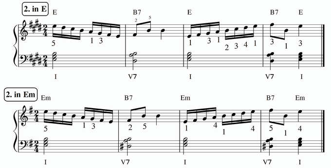 バスティン４巻、16分音符予備練習２ in E & Em 楽譜